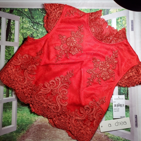 A.Drea 2 Piece Dress A-Line Floral Lace Red Size M - Picture 11 of 15